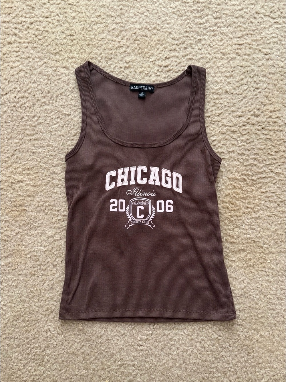 Brown Graphic Ribbed Tank